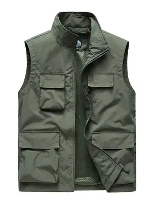 Men Multi-Pocket Fishing Vest Olive Green
