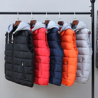 Men Cotton Puffer Vest Hooded 5 Colors Plus Size