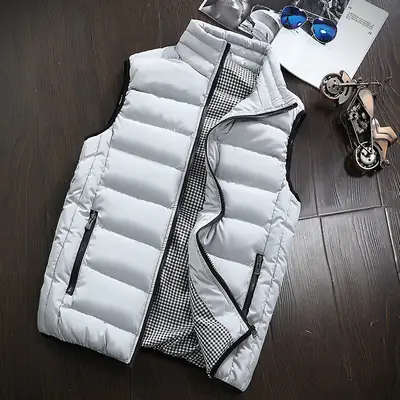 Men's Checkered Lining Winter Vest Gray Plus Size