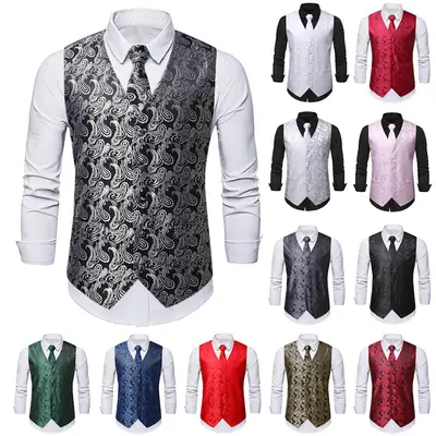 Men Embroidered Paisley Vest Multi Color Autumn Wear