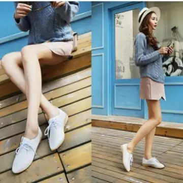 White Leather Lace-Up Flat Shoes for Women thumbnail 1