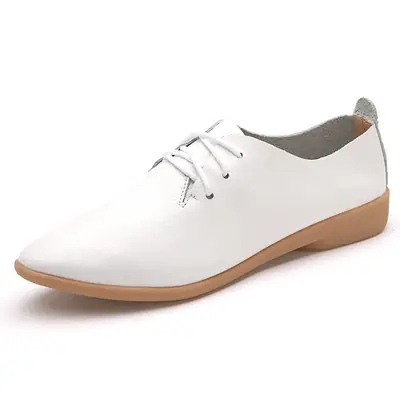 White Leather Lace-Up Flat Shoes for Women thumbnail 4