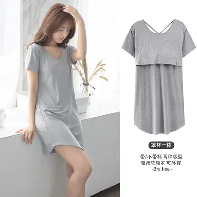 Women Summer Sleepwear Gray Short Sleeve Backless Pajamas