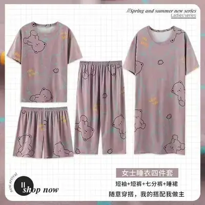 Women Summer Pajamas Short Sleeve Loose Fit Home Wear