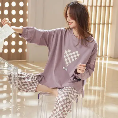 Women Korean Style Cute Cartoon Pajamas Long Sleeve Home Wear