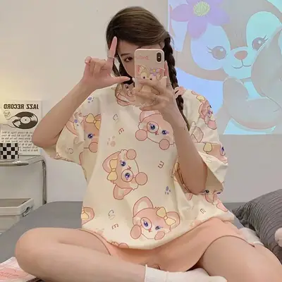 Women Summer Cartoon Pajamas Short Sleeve Home Wear