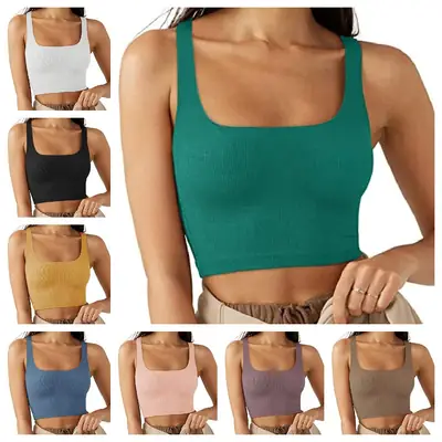 Women Ribbed Crop Tank Top Multi Color Spring Fashion