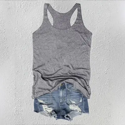 Women Grey Racerback Tank Top Summer Casual Shorts Set