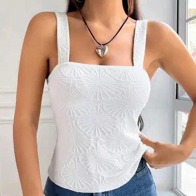 White Embroidered Slim Fit Camisole Vest for Women Summer