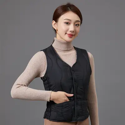 Women Cotton Warm Vest Sleeveless V-Neck Slim Fit