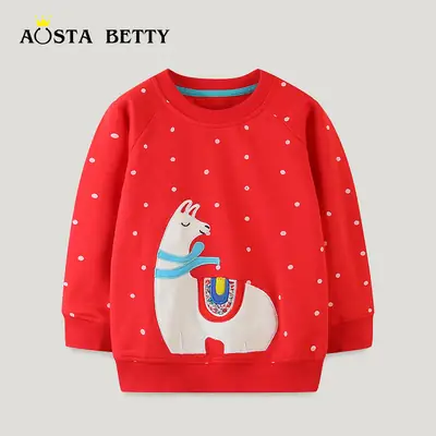 Red Alpaca Embroidered Sweatshirt for Girls 3-10 Years