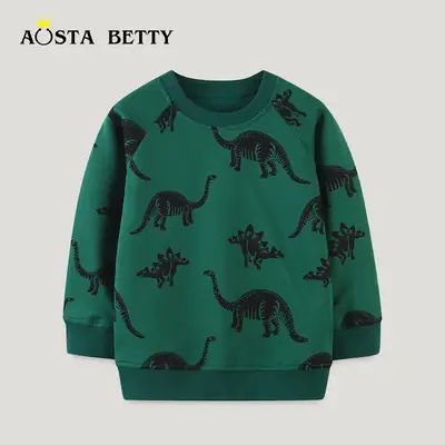 Green Dinosaur Print Sweatshirt for Kids Autumn 2024