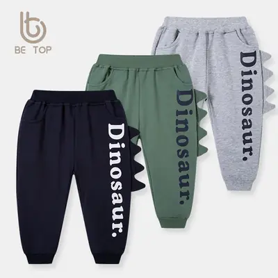 Dinosaur Themed Kids Pants Navy Green Gray