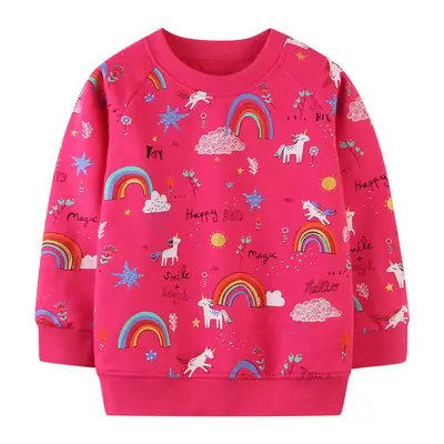 Kids Pink Unicorn Sweatshirt Terry Fabric Round Neck