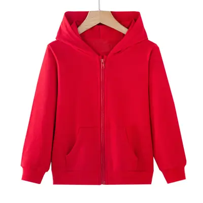 Red Zip-Up Hoodie for Kids Spring Autumn Wear