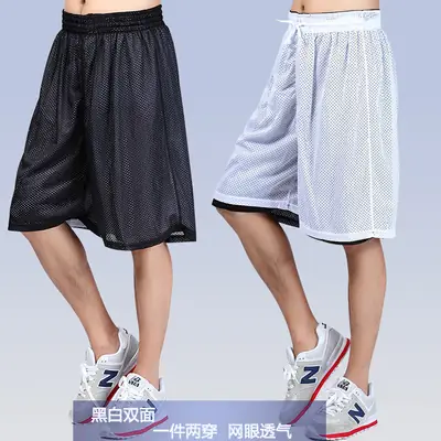 Men Double-Sided Mesh Basketball Shorts Black White Plus Size Summer