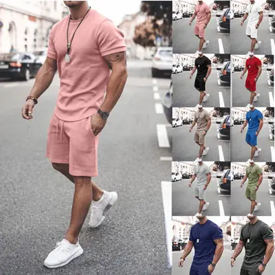 Men Summer Short Sleeve Casual Suit Multi Color