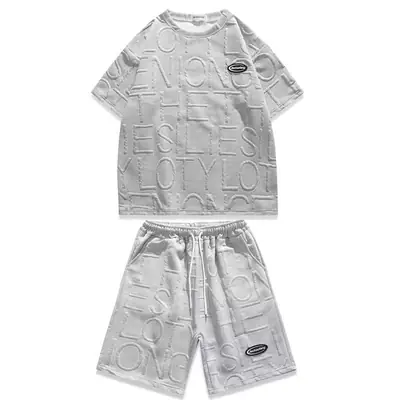 Men Gray Stitched Sports Shorts Suit Summer Casual