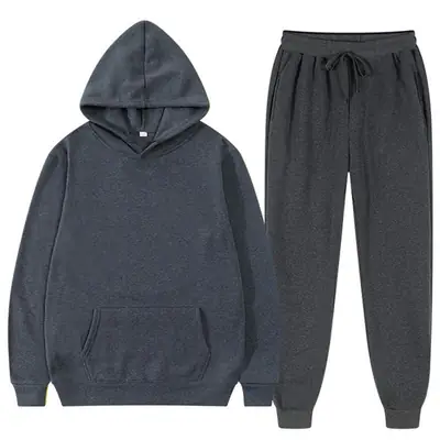 Black Fleece Hoodie Sweatpants Set for Men Women Autumn Casual Loose Fit thumbnail 4