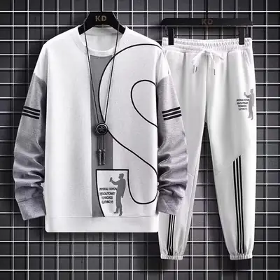 Men Waffle Long Sleeve Track Suit White Plus Size Autumn