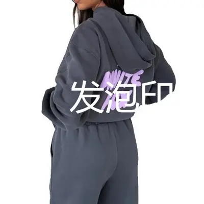 Women Fleece Foam Printed Hoodie Suit Set Loose Casual