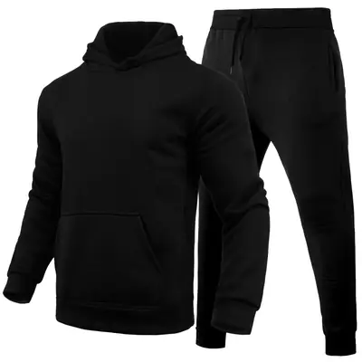 Black Fleece Hoodie Sweatpants Set for Men Women Winter Casual thumbnail 1