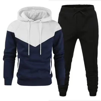 Men Color Block Hoodie Sweatshirt Red Navy Black Winter Fleece thumbnail 3