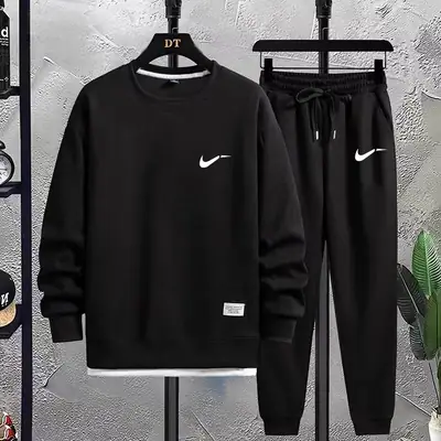 Men Black Waffley Track Suit Loose Fit Autumn