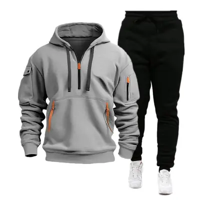 Men's Grey Hoodie Sweatpants Set Gray Black Winter Warm