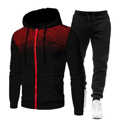 Black Polka Dot Zip Hoodie Pants Set Winter Fleece