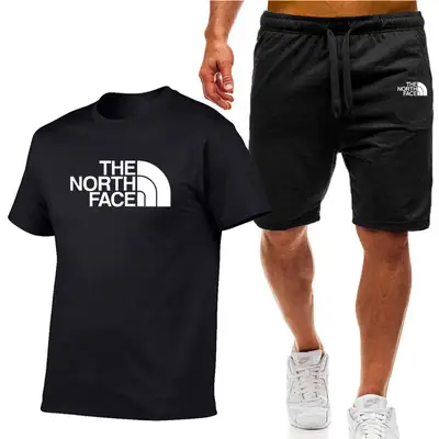 Men Black North Face T-Shirt & Shorts Sports Suit