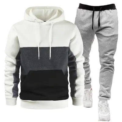 Men Color Block Hoodie & Joggers Set Autumn