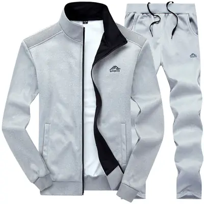 Men Gray Collared Track Suit Set Spring Autumn