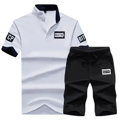 Men Premium Cotton Polo & Shorts Set White Black