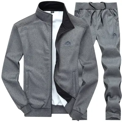 Men Gray Embroidered Track Suit Stand Collar XL to 5XL thumbnail 4
