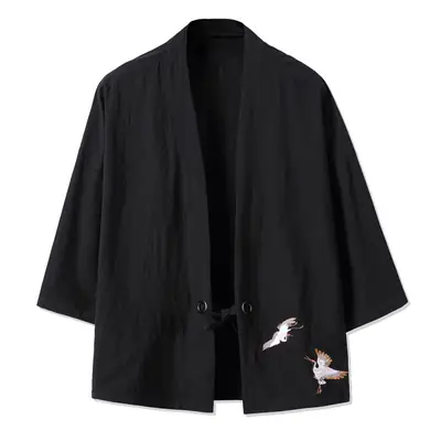 Men Black Embroidered Hanfu Jacket Large Size