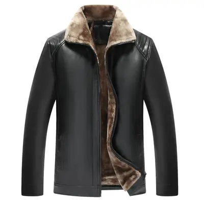 Men Leather Jacket with Fur Lining Black