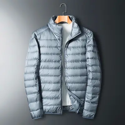Men's Lightweight Down Jacket Grey Zippered Winter