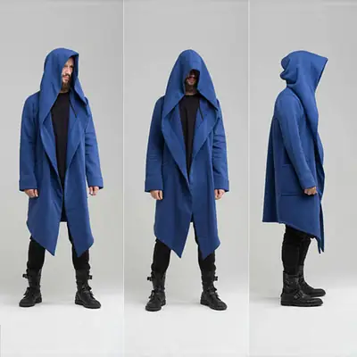 Men Hooded Long Blue Coat Autumn Winter