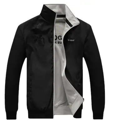Men Black Collar Jacket Spring Autumn Casual Double Sided