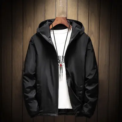 Men Black Hooded Windbreaker Plus Size Cotton Padded