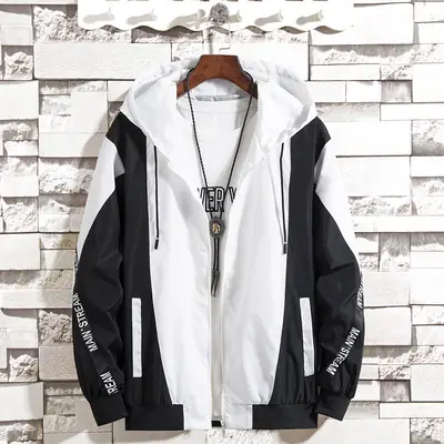 Men's Korean Style Hooded Jacket White Black Casual Spring Autumn