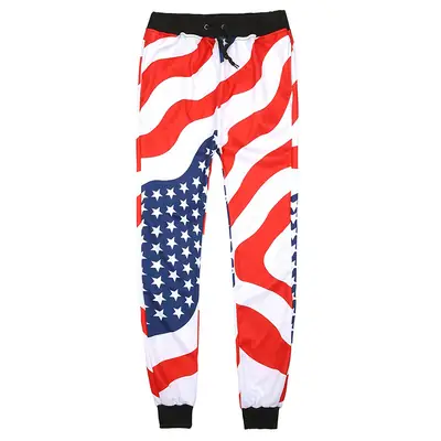 Men USA Flag Jogging Pants Striped Casual Black Cuffed