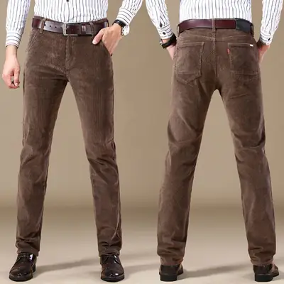 Men Brown Corduroy Slim Fit Winter Pants