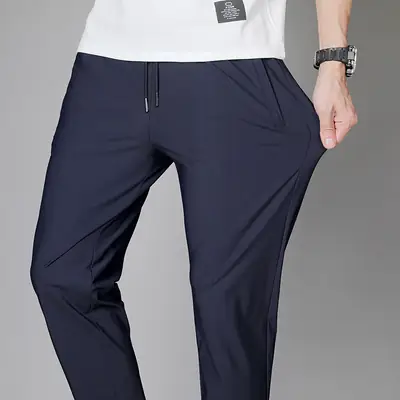 Men Slim Fit Breathable Black Nylon Pants