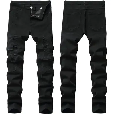 Black Ripped Slim Fit Men's Jeans 2025