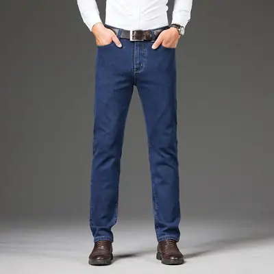 Men Blue Stretch Slim Fit Business Jeans Plus Size