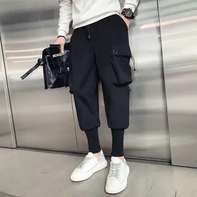 Men Black Multi-pocket Cargo Pants Spring Casual