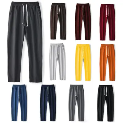 Men Cotton Casual Straight Pants Multi Colors