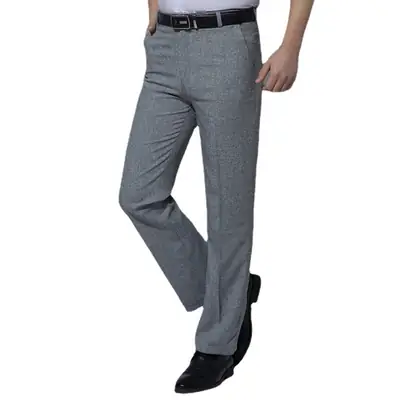 Men High Waist Loose Gray Linen Pants Summer thumbnail 5